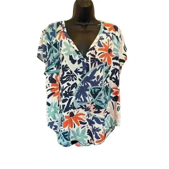 NEW NIC+ZOE Tropical Patchwork Top - size Large - Picture 2 of 4